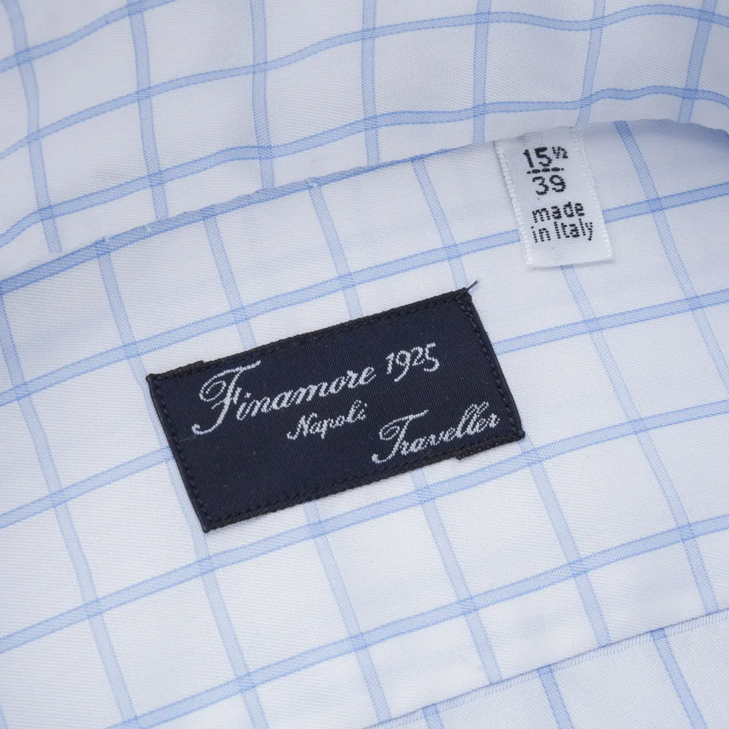 Finamore 'Traveller' Shirt Milano Fit Collar Lucio Alumo Twill Blue windowpane check sold by Frans Boone product image thumbnail 4