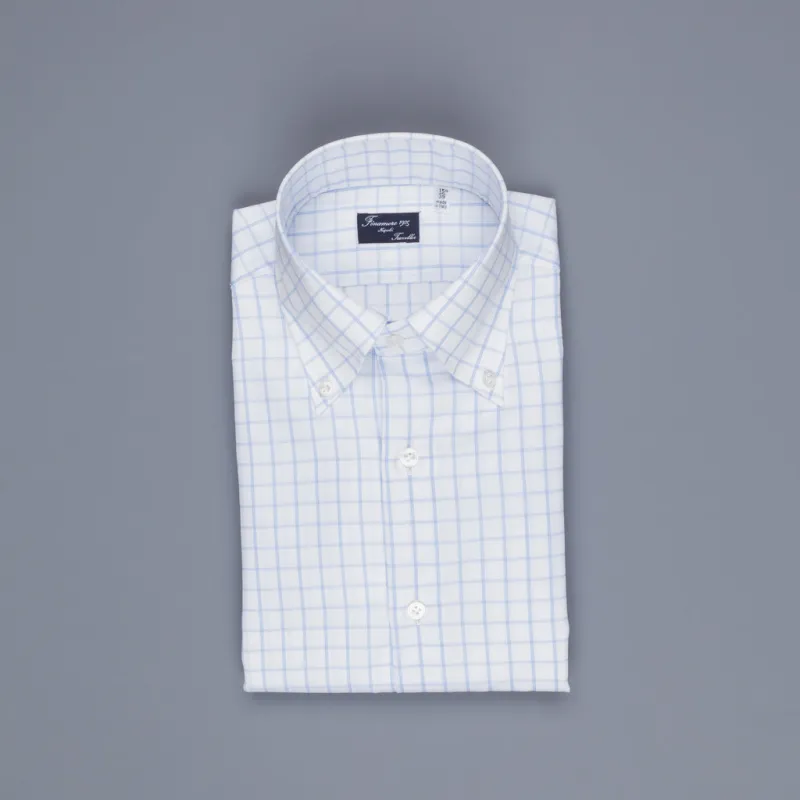 Finamore 'Traveller' Shirt Milano Fit Collar Lucio Alumo Twill Blue windowpane check made by Finamore