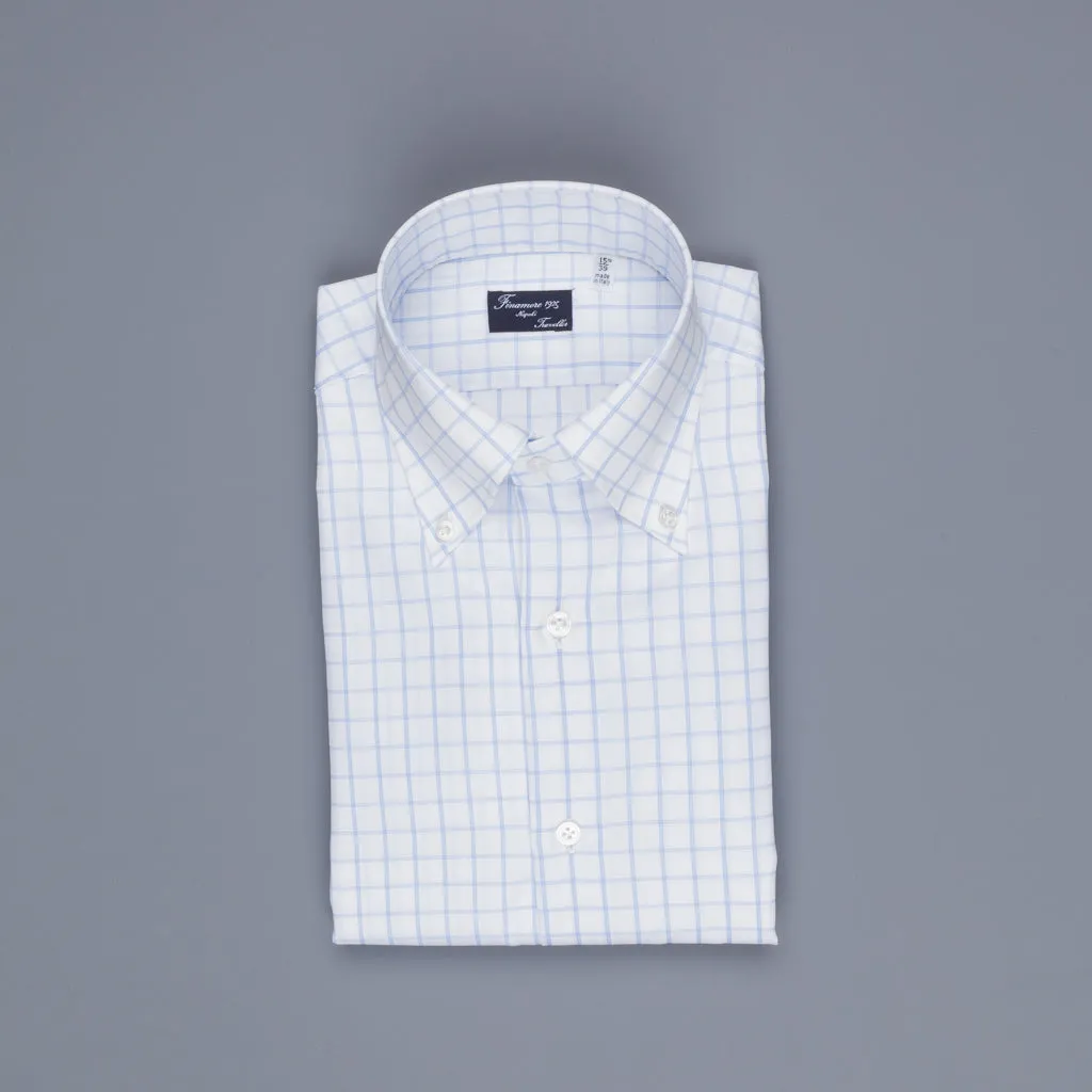 Finamore 'Traveller' Shirt Milano Fit Collar Lucio Alumo Twill Blue windowpane check sold by Frans Boone