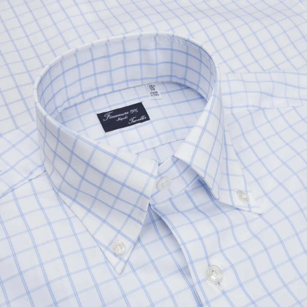 Finamore 'Traveller' Shirt Milano Fit Collar Lucio Alumo Twill Blue windowpane check sold by Frans Boone product image thumbnail 3