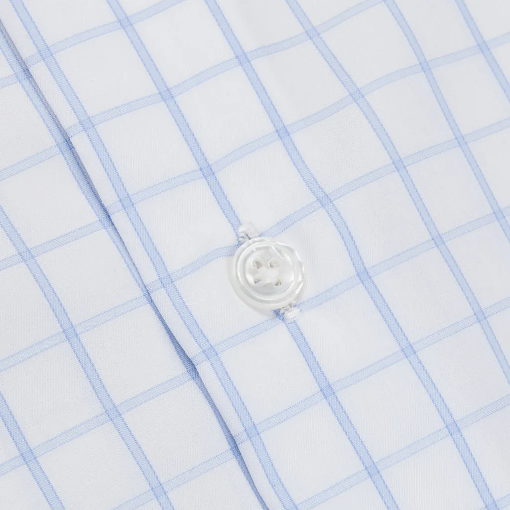 Finamore 'Traveller' Shirt Milano Fit Collar Lucio Alumo Twill Blue windowpane check sold by Frans Boone product image thumbnail 5