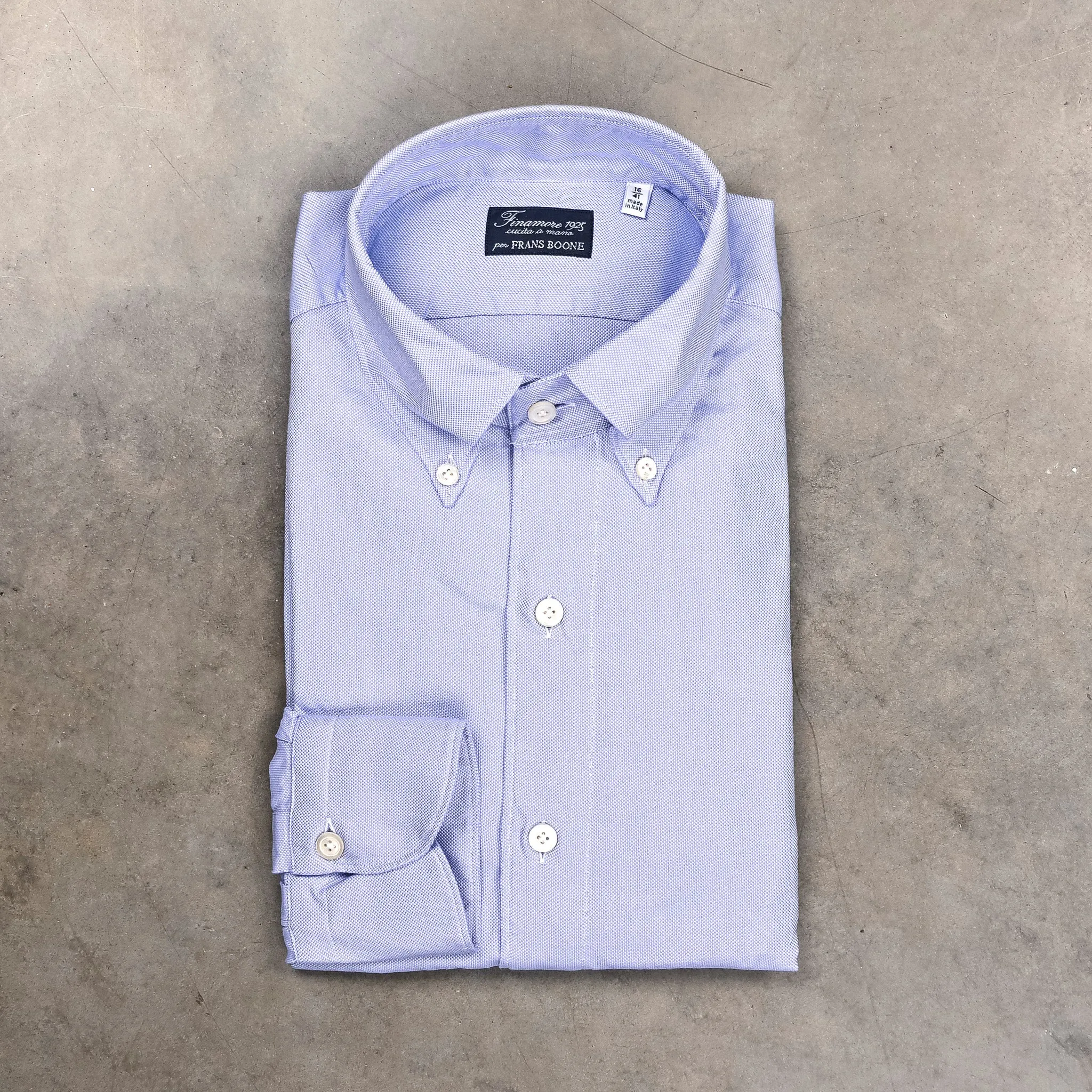 Finamore Gaeta Shirt Lucio Collar Washed Oxford Midblue sold by Frans Boone