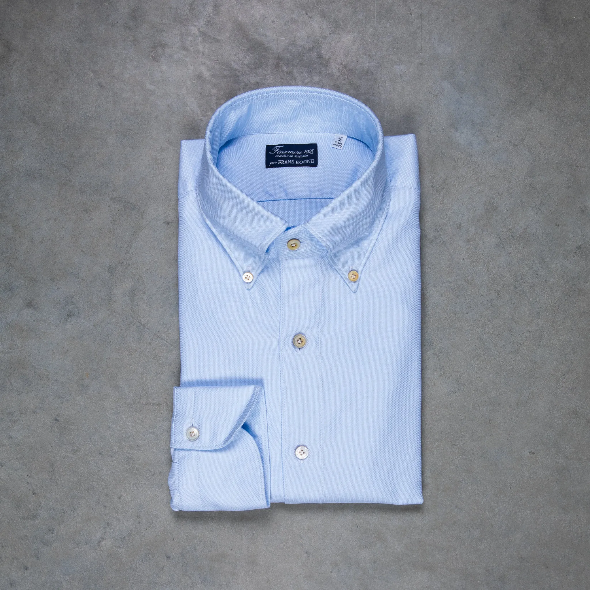 Finamore Gaeta Shirt Lucio Collar washed oxford celeste sold by Frans Boone