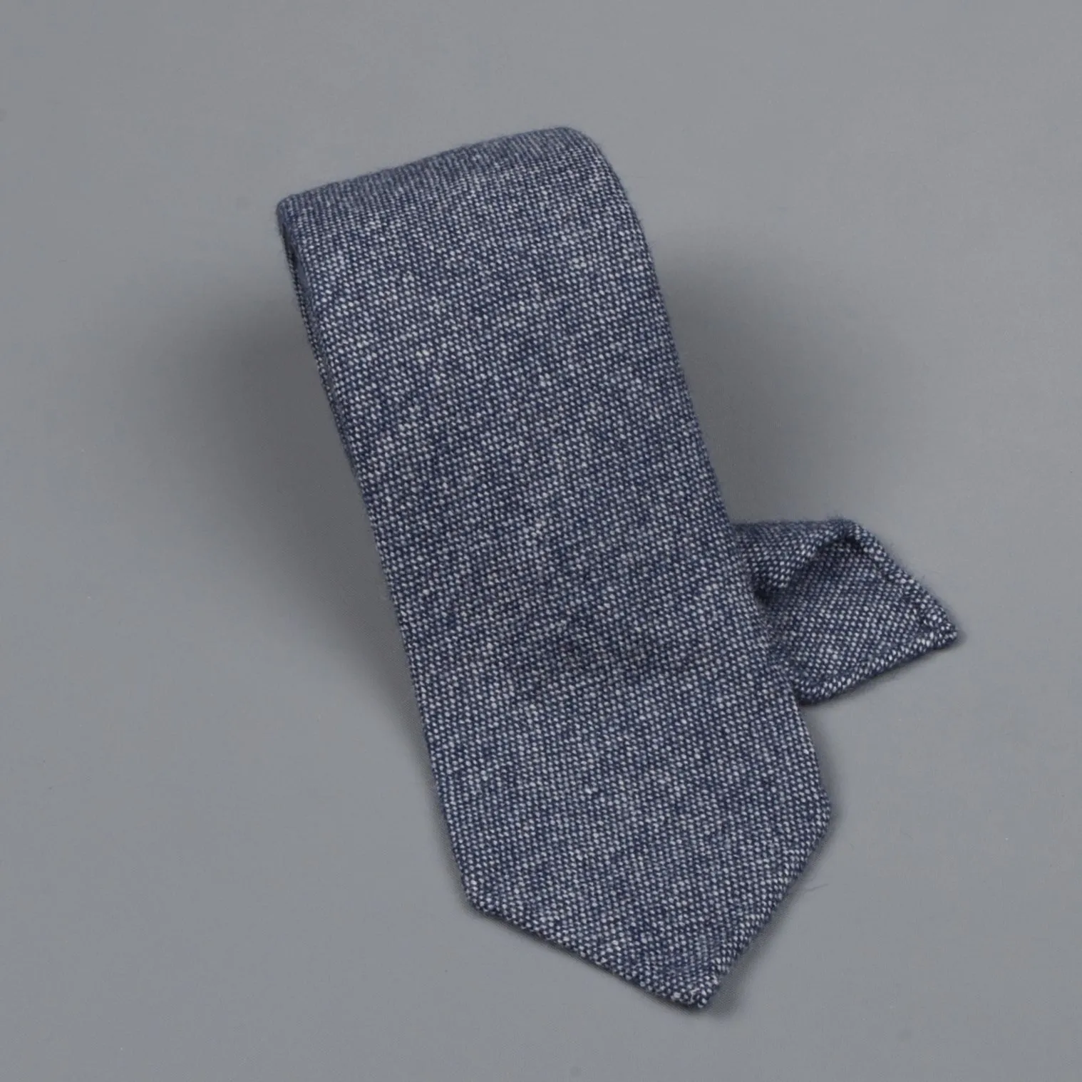 Drake's Cashmere Tie untipped blue melange sold by Frans Boone