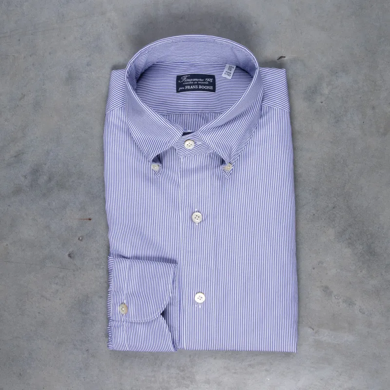 Finamore Tokyo Shirt Lucio Collar Navy Stripe Poplin made by Finamore