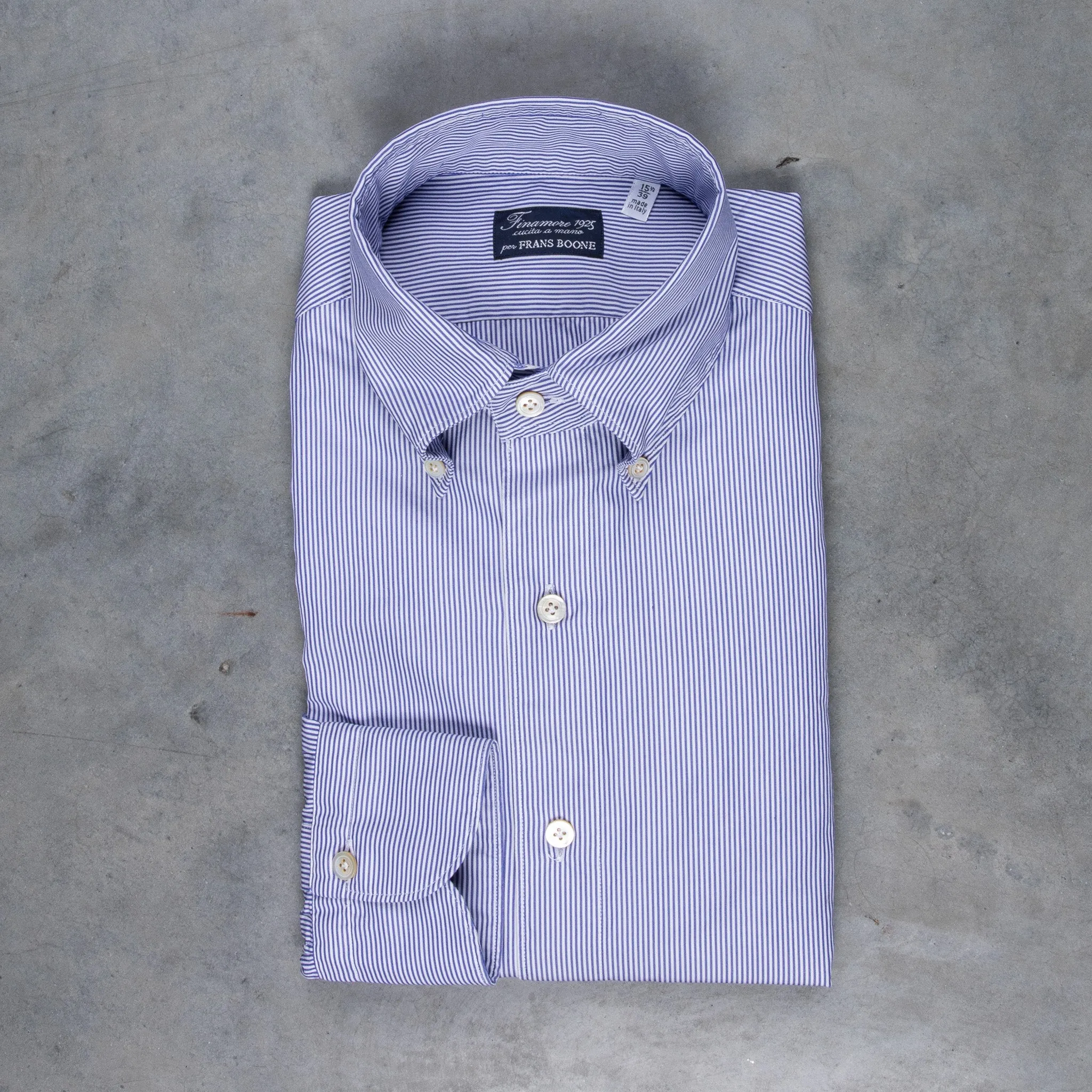 Finamore Tokyo Shirt Lucio Collar Navy Stripe Poplin sold by Frans Boone