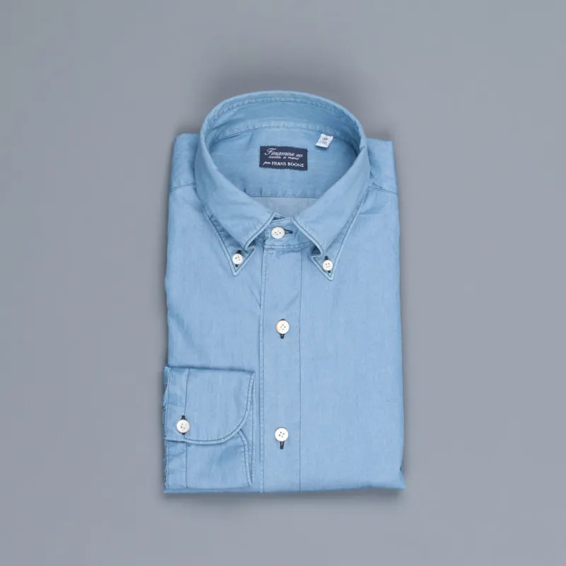 Finamore Gaeta shirt Lucio collar light denim bleached made by Finamore