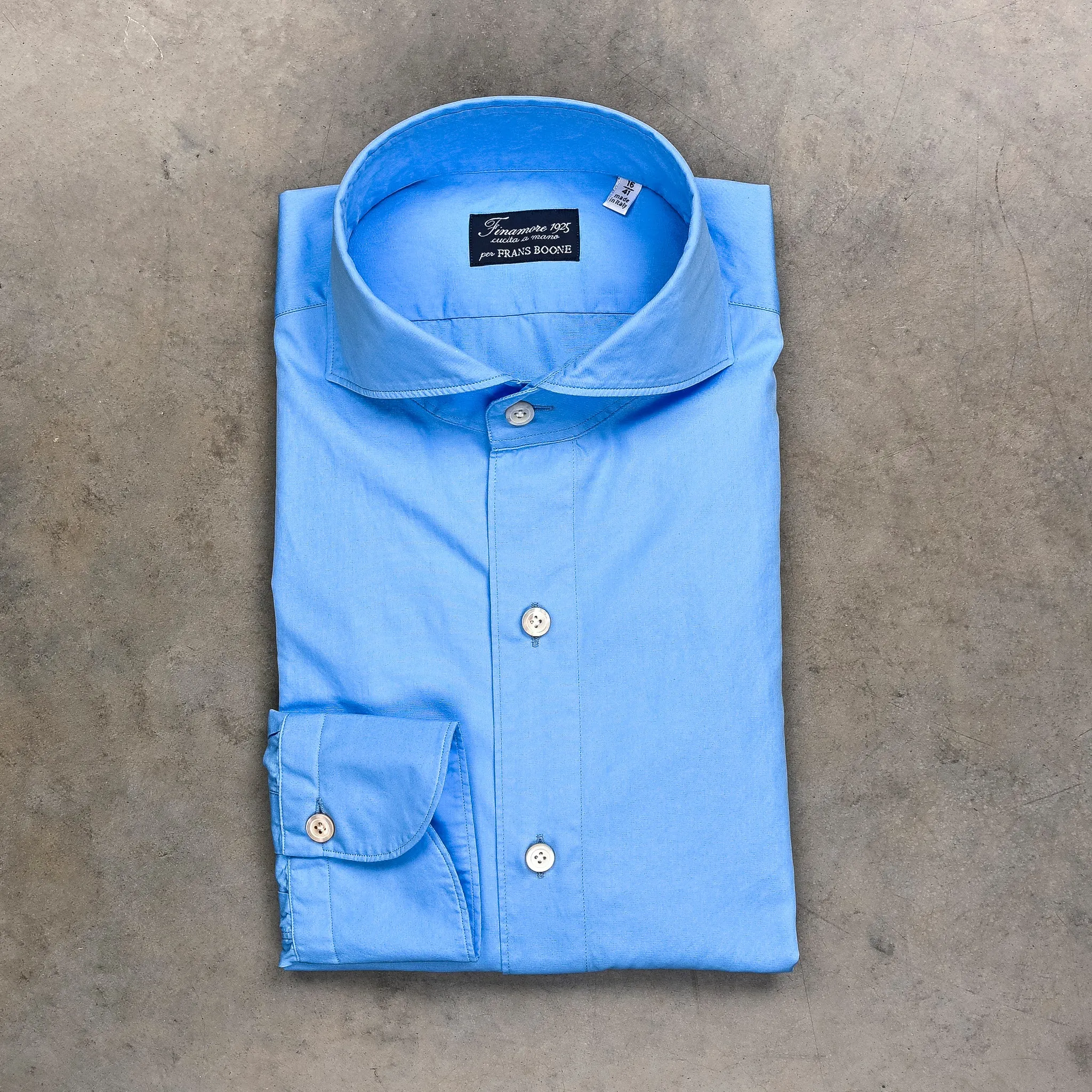 Finamore Tokyo Shirt Sergio Collar Alumo Poplin Avio Blue sold by Frans Boone