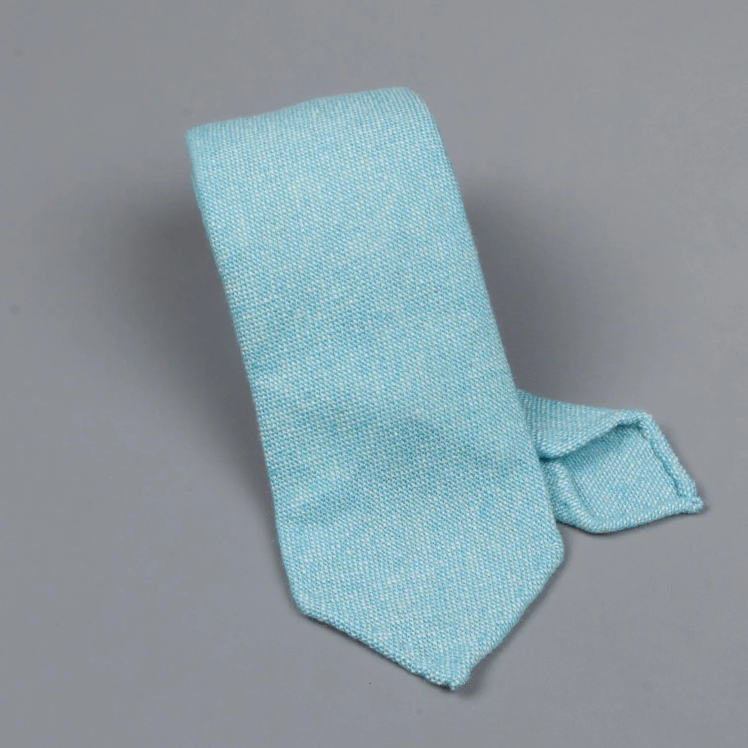 Drake's Cashmere Tie untipped turquoise melange sold by Frans Boone