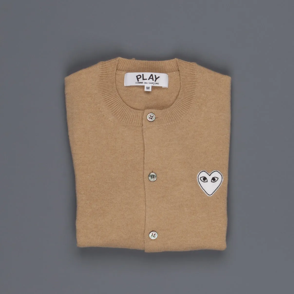 Comme des Garçons PLAY Woman cardigan beige white heart sold by Frans Boone