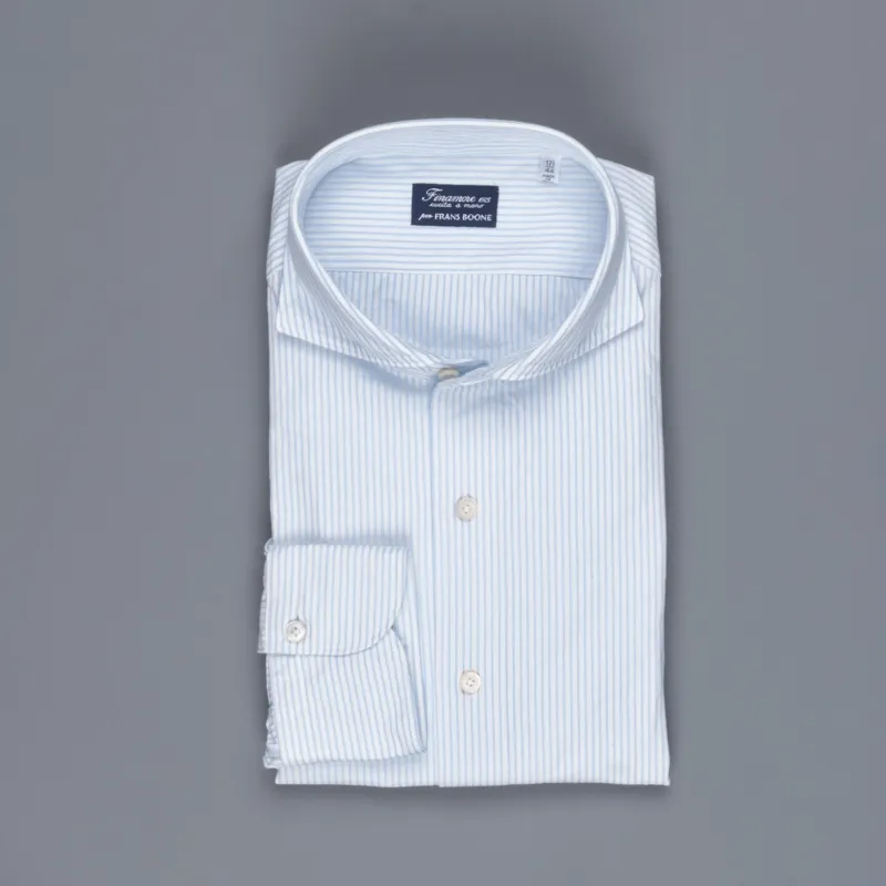 Finamore Gaeta Shirt Sergio Collar Blue Pencil Stripe made by Finamore