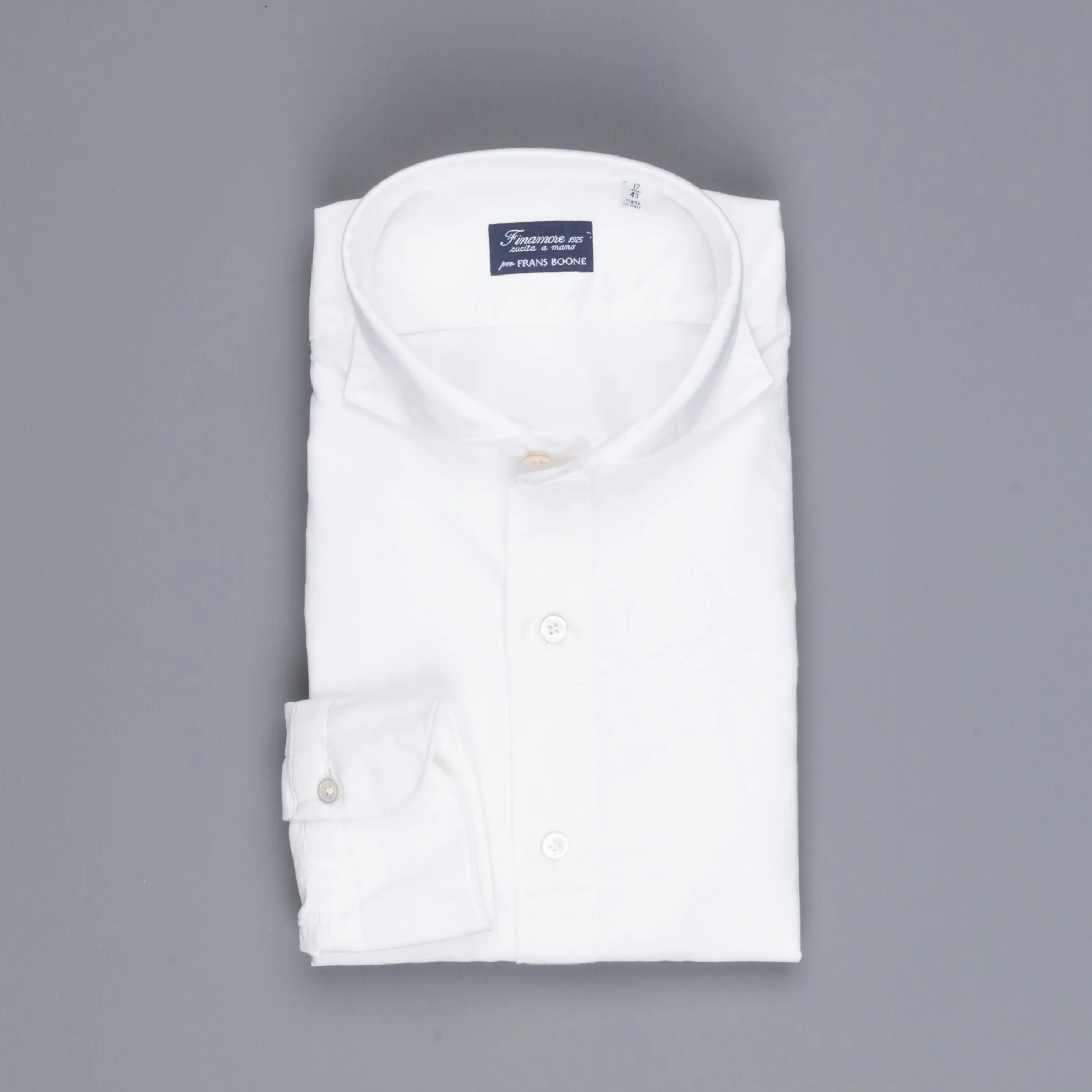 Finamore Gaeta shirt Sergio collar brushed oxford white sold by Frans Boone