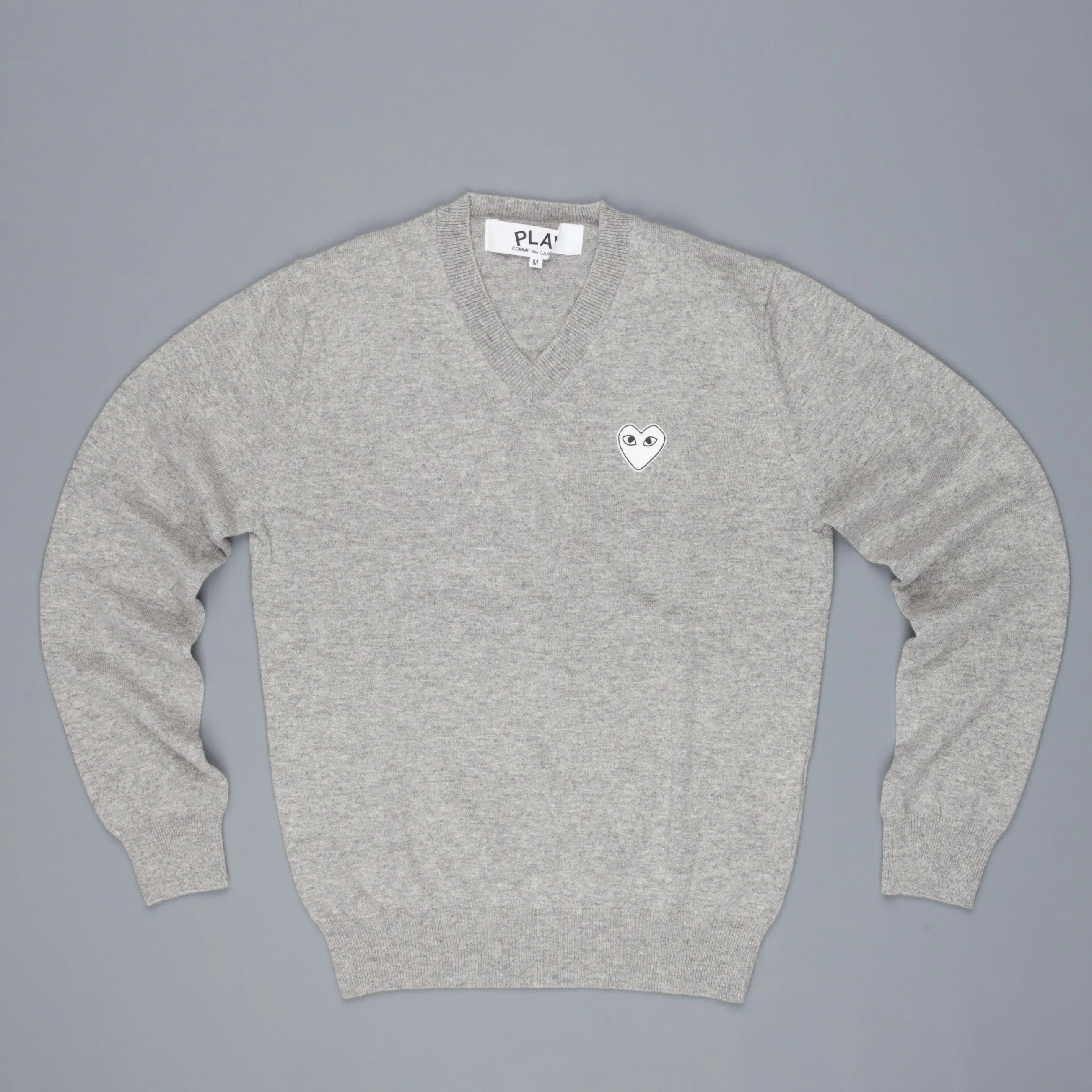 Comme des Garçons PLAY V-Neck Pullover Light Grey White Heart sold by Frans Boone product image thumbnail 2