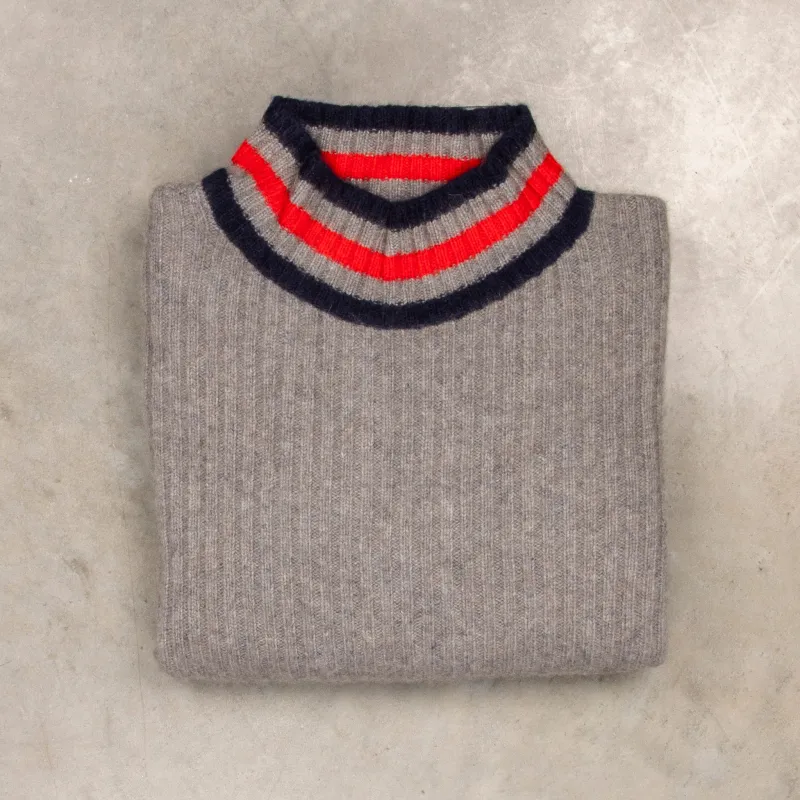 The Elder Statesman for Frans Boone 100% cashmere Odyssey Ribbed Turtleneck Grey Red Navy made by The Elder Statesman