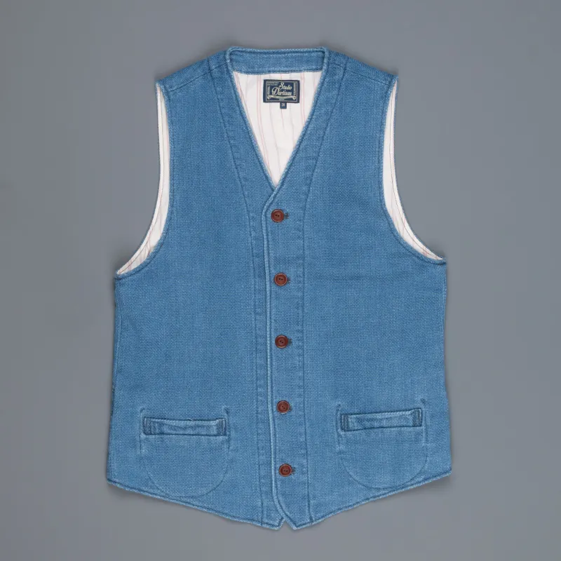 Studio D'Artisan indigo dyed waistcoat model 4413U made by Studio D'Artisan