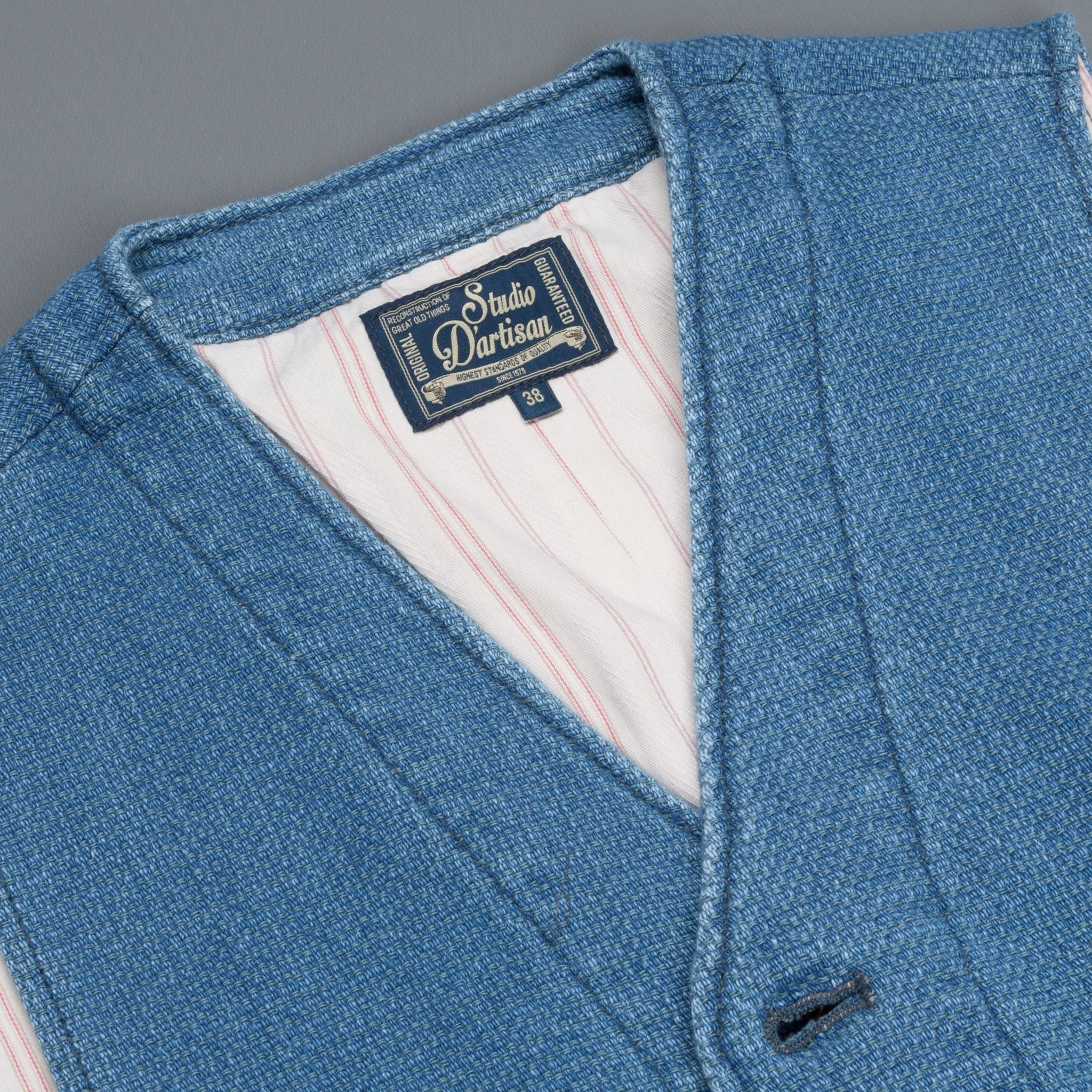 Studio D'Artisan indigo dyed waistcoat model 4413U sold by Frans Boone product image thumbnail 5