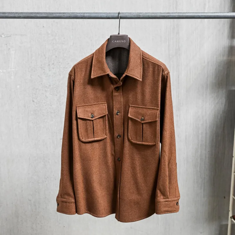 Caruso Overshirt Nuage 180's Wool Beige Scuro made by Caruso