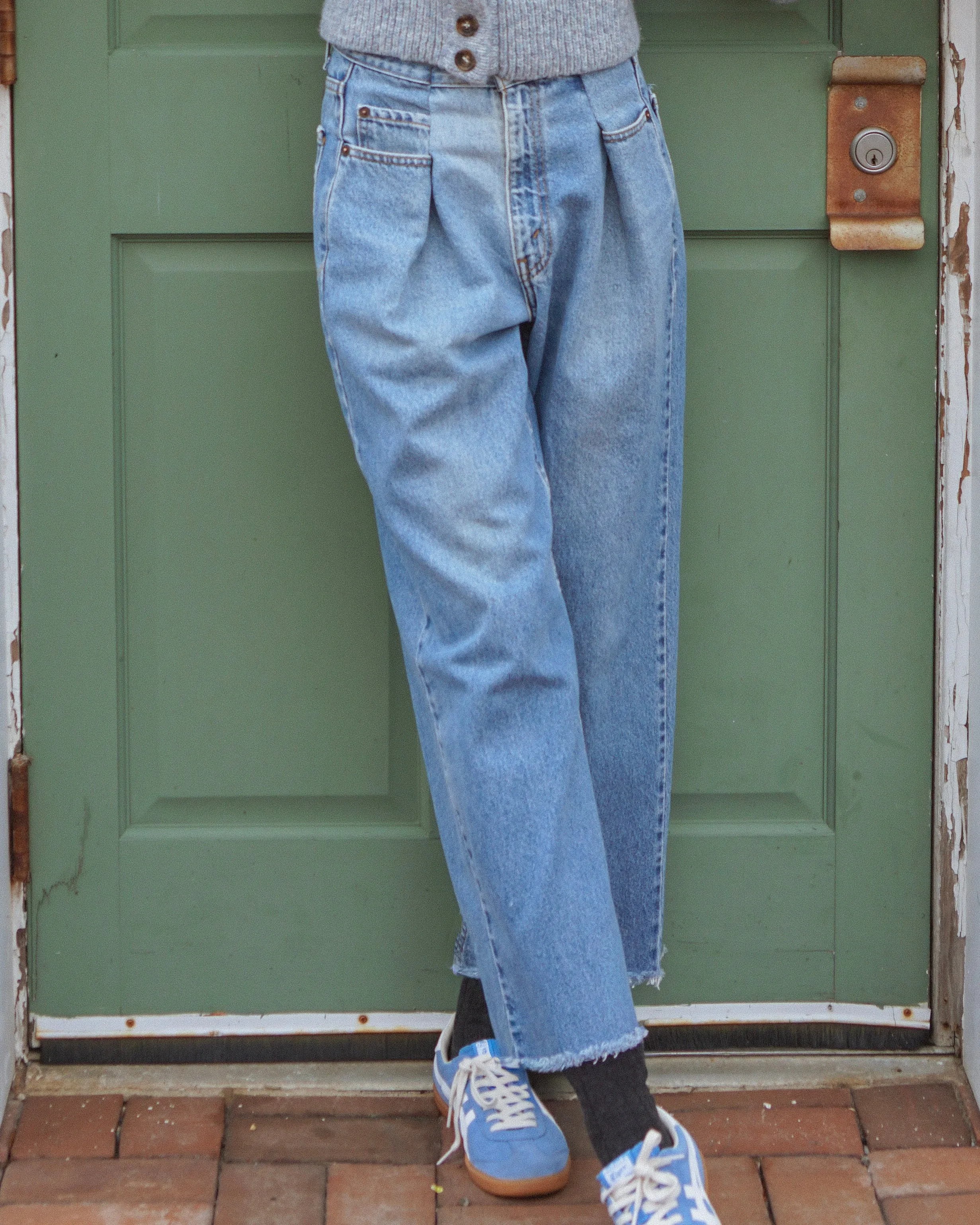 Upcycled front pleat denim sold by Proche Studio product image thumbnail 5