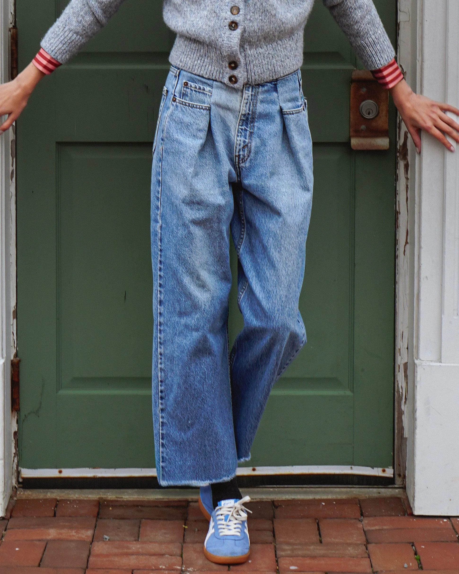 Upcycled front pleat denim sold by Proche Studio product image thumbnail 3