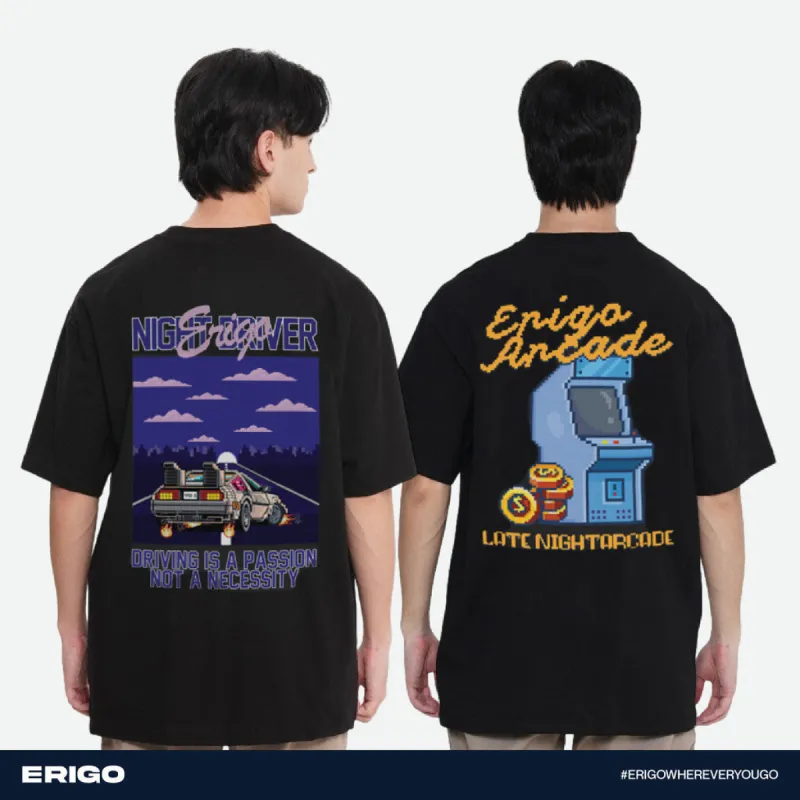 Erigo Buy 1 Get 2 T-Shirt Oversize Graphic Bundling 2 | Night Drive Black, Arcade Club Black sold by Erigo