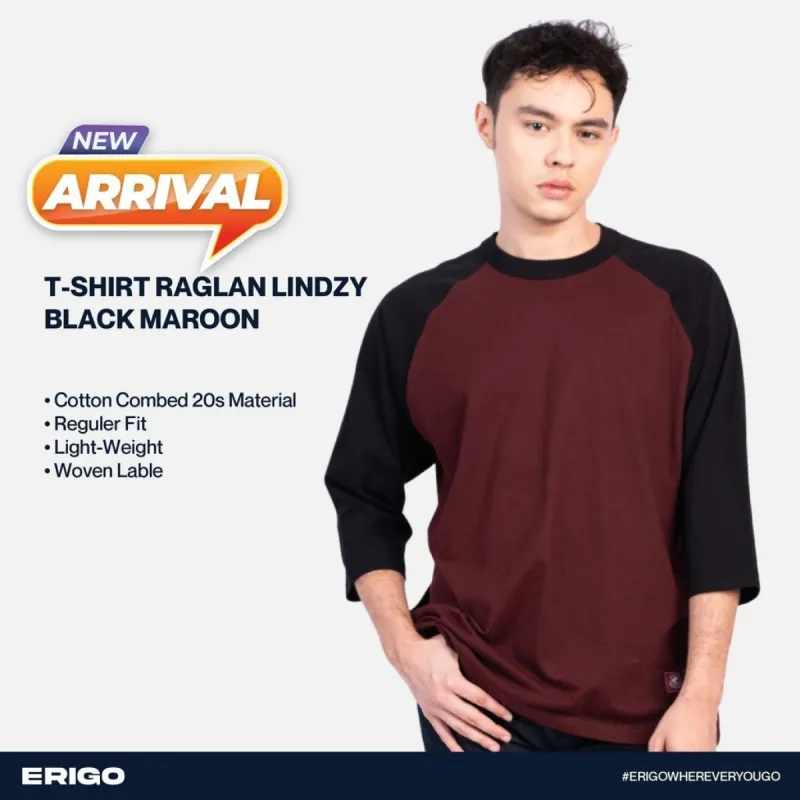 Erigo T-Shirt Raglan Lindzy Black Maroon Unisex sold by Erigo