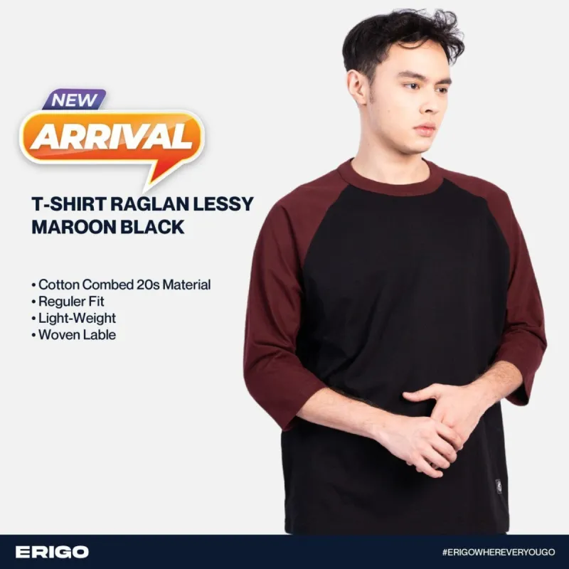 Erigo T-Shirt Raglan Lessy Maroon Black Unisex sold by Erigo