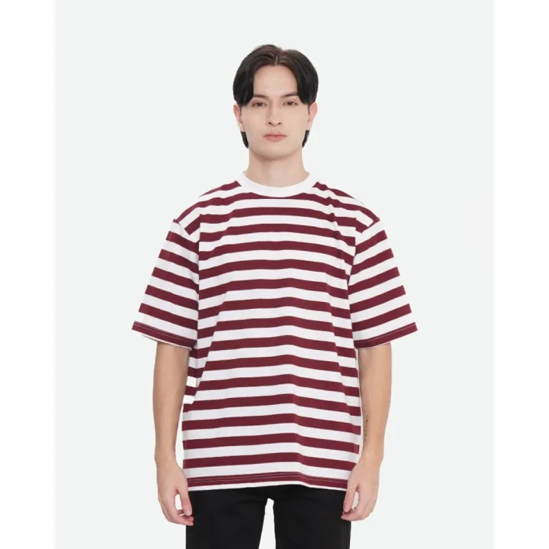 Erigo T-Shirt Stripe Ryton Medium Striped Maroon Unisex sold by Erigo