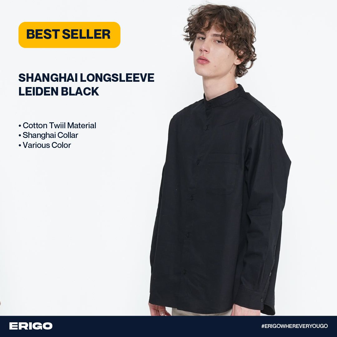 Erigo Kemeja Shanghai Longsleeve Leiden Black Unisex sold by Erigo