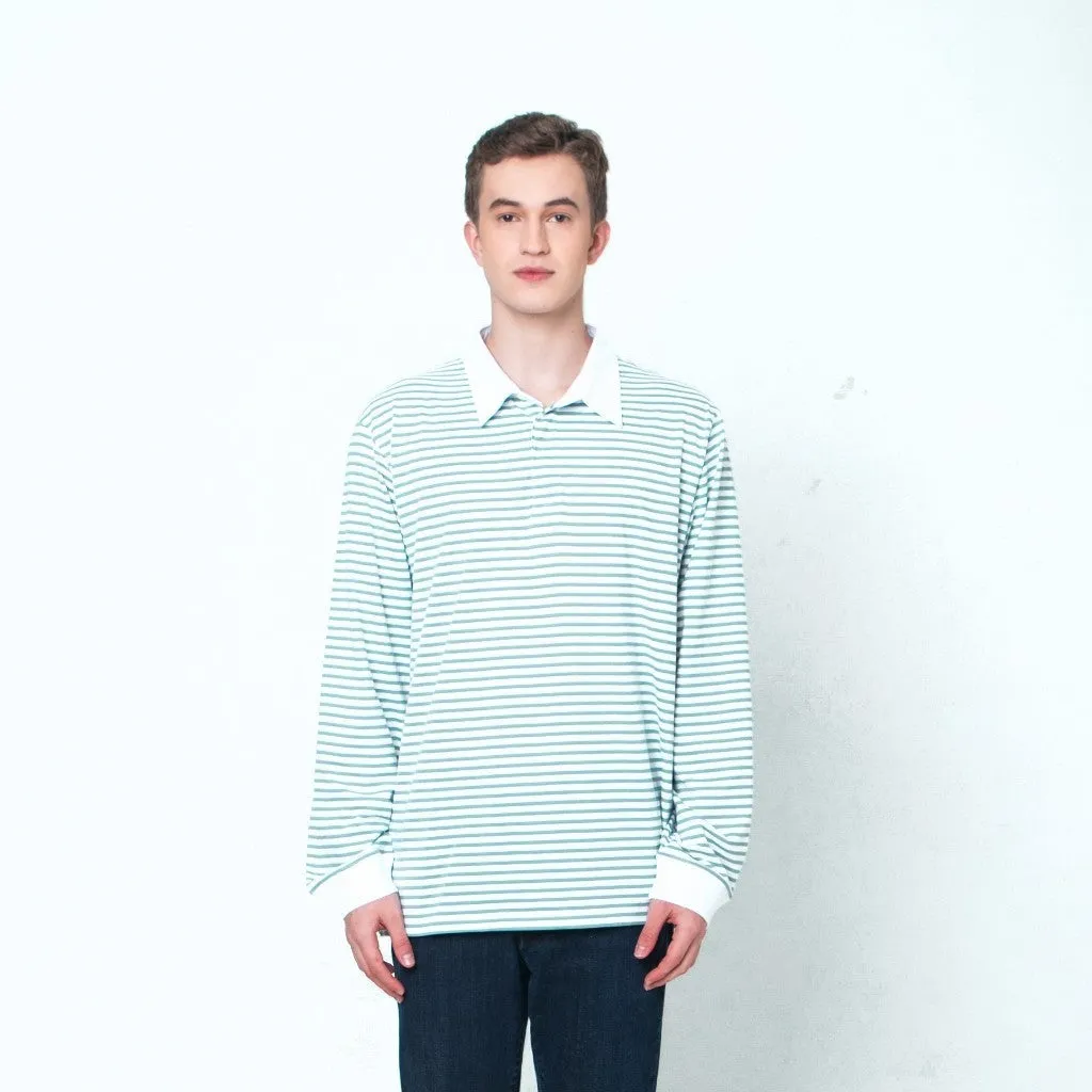 Erigo Longsleeve Rugger Stripe Carilon Small Striped Sage Unisex sold by Erigo product image thumbnail 3