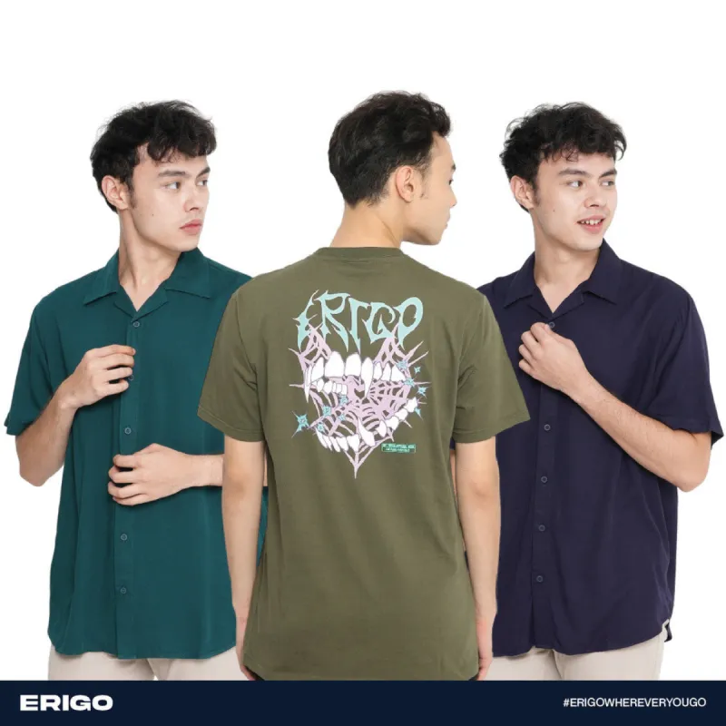 Erigo Buy 1 Get 3 T-Shirt & Shirt Bundling A | Sashenka Olive, Nessie Dark Green, Gribson Navy sold by Erigo