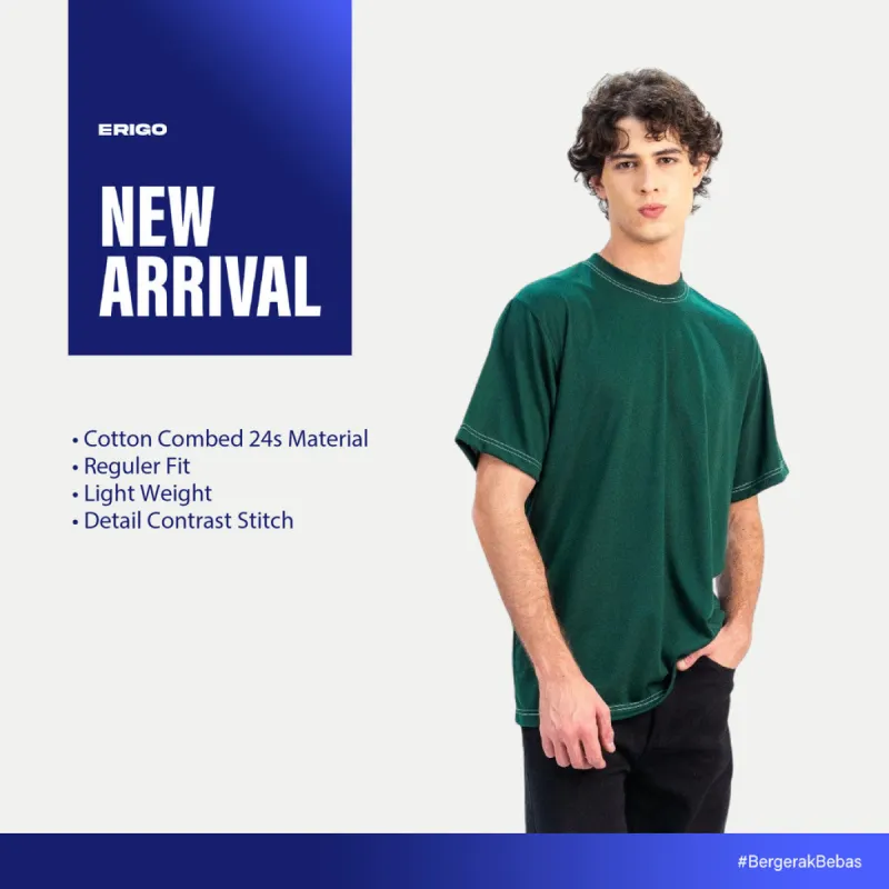 Erigo T-Shirt Contrast Stitch Vairo Emerald - Kaos Unisex sold by Erigo