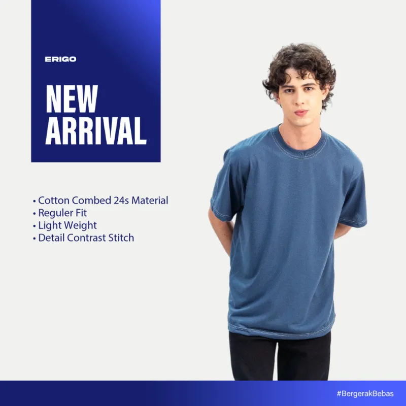 Erigo T-Shirt Contrast Stitch Vanku Blue - Kaos Unisex sold by Erigo