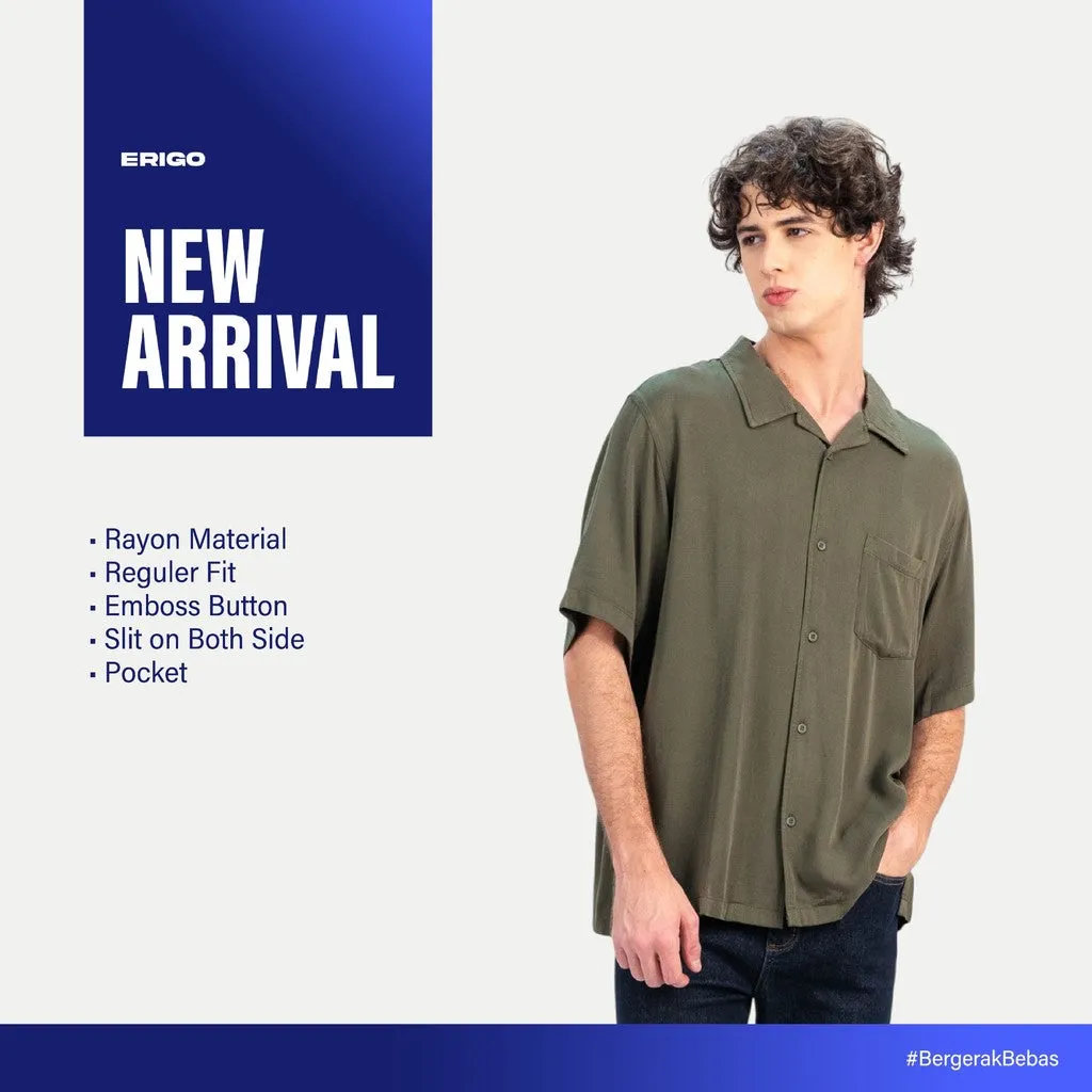 Erigo Short Shirt Pocket Daeio Olive - Kemeja Lengan Pendek Rayon Unisex sold by Erigo