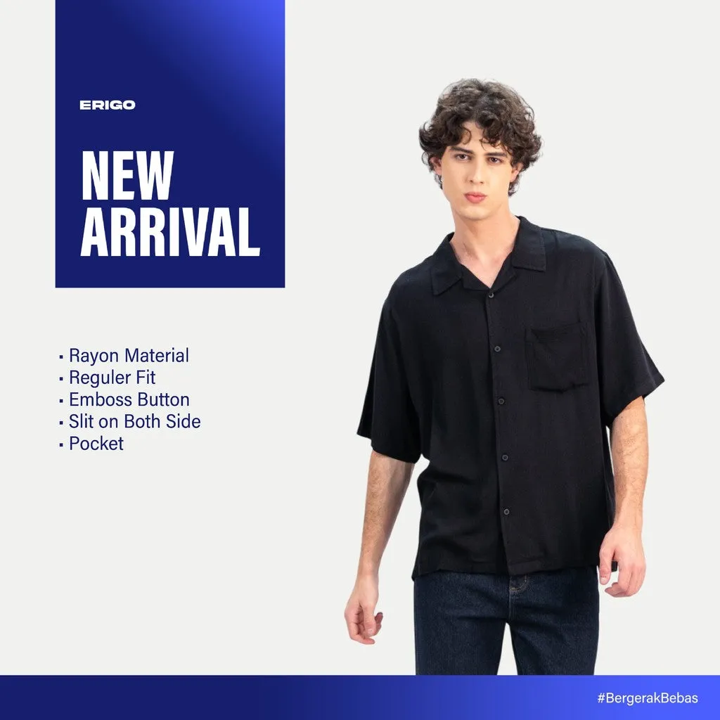 Erigo Short Shirt Pocket Dillon Black - Kemeja Lengan Pendek Rayon Unisex sold by Erigo