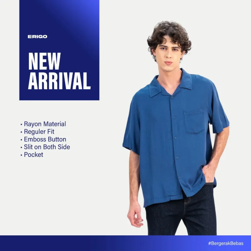 Erigo Short Shirt Pocket Dakota Blue - Kemeja Lengan Pendek Rayon Unisex sold by Erigo