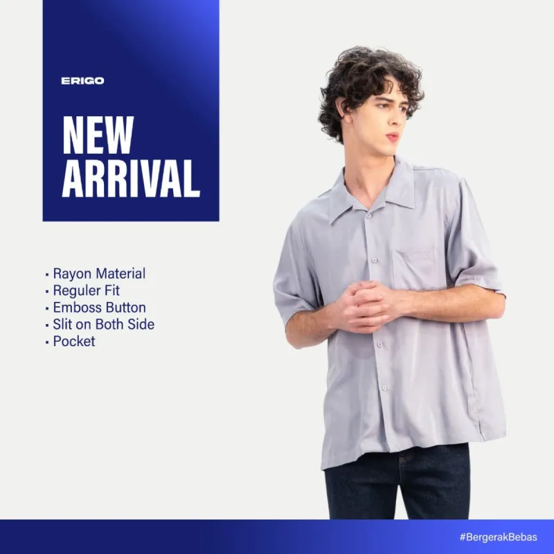 Erigo Short Shirt Pocket Dalvie Grey - Kemeja Lengan Pendek Rayon Unisex sold by Erigo