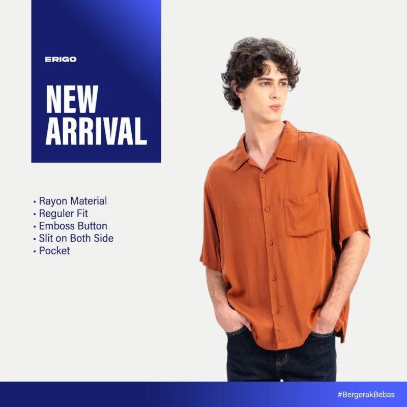 Erigo Short Shirt Pocket Danvin Teracotta - Kemeja Lengan Pendek Rayon Unisex sold by Erigo