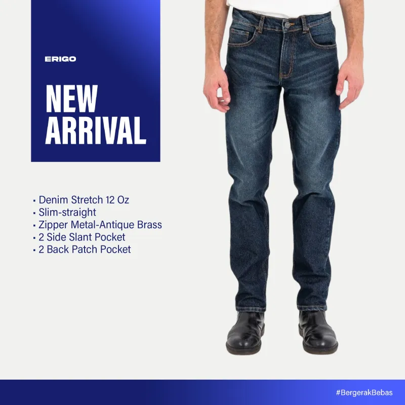 Erigo Denim Pants Eduard Dark Blue Whisker - Celana Panjang Denim Unisex sold by Erigo