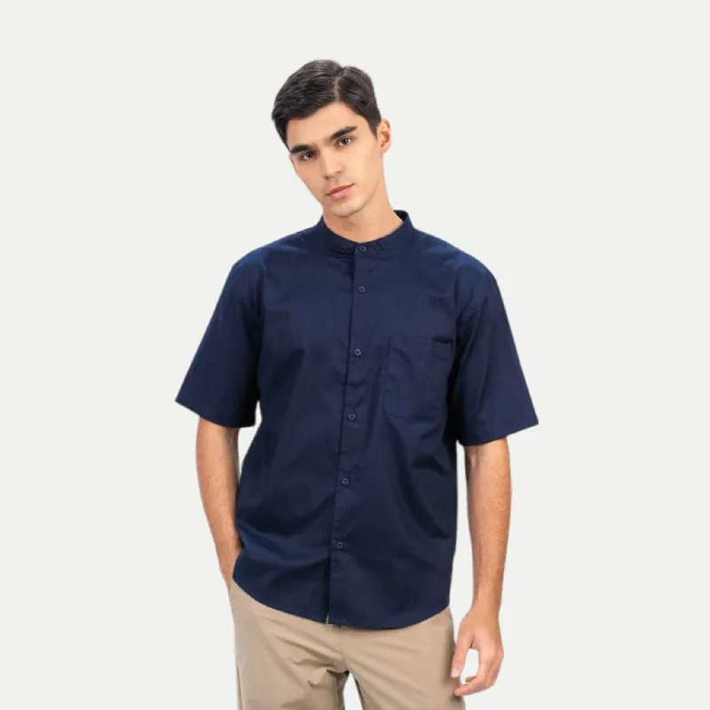 Erigo Shanghai Short Sleeve Basic Faheel Navy - Kemeja Koko Lengan Pendek Unisex sold by Erigo