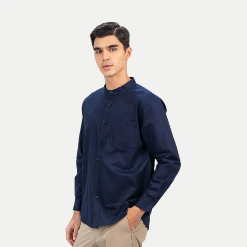 Erigo Shanghai Long Sleeve Basic Faaz Navy - Kemeja Koko Lengan Panjang Unisex made by Erigo