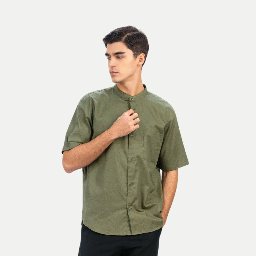 Erigo Shanghai Short Sleeve Basic Falih Olive - Kemeja Koko Lengan Pendek Unisex sold by Erigo
