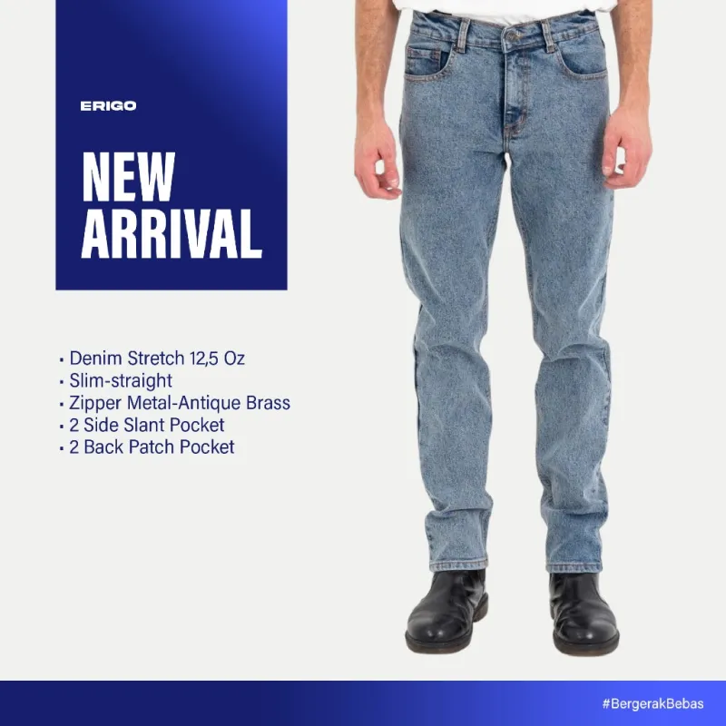 Erigo Denim Pants Efron Medium Blue Sand Wash - Celana Panjang Denim Unisex sold by Erigo