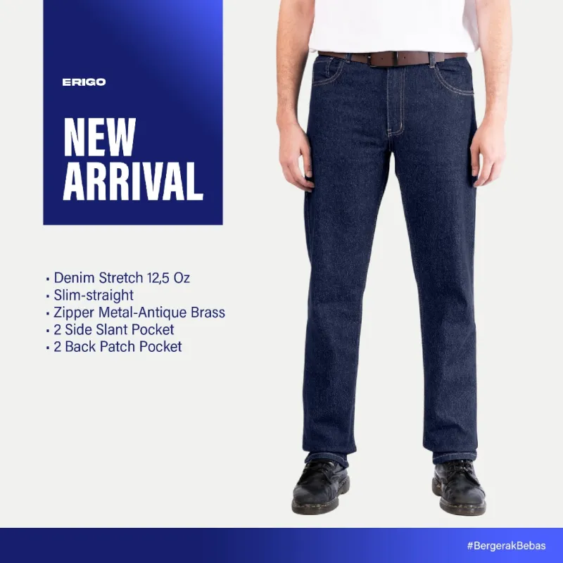 Erigo Denim Pants Edvard Dark Blue Sand Wash - Celana Panjang Denim Unisex sold by Erigo