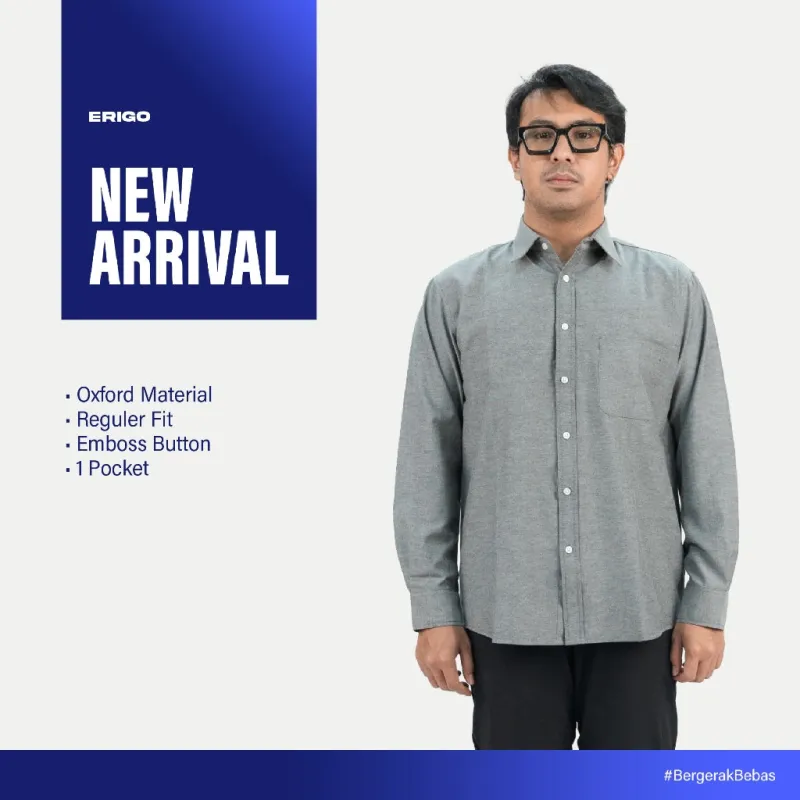 Erigo Basic Long Sleeve Shirt Bhevin Grey - Kemeja Lengan Panjang Oxford Unisex sold by Erigo