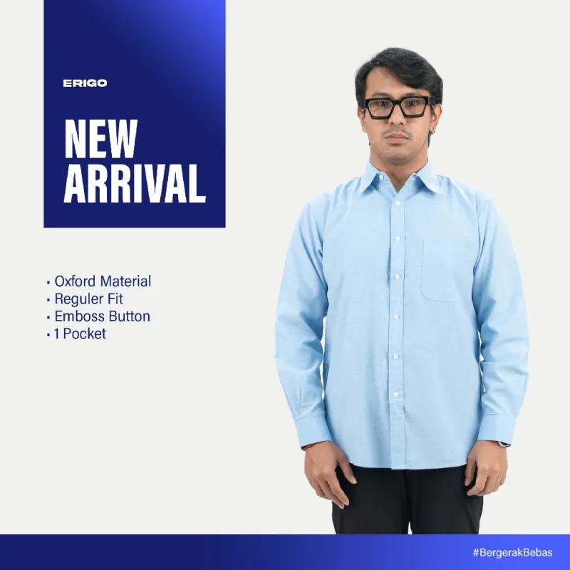 Erigo Basic Long Sleeve Shirt Beran Light Blue - Kemeja Lengan Panjang Oxford Unisex sold by Erigo
