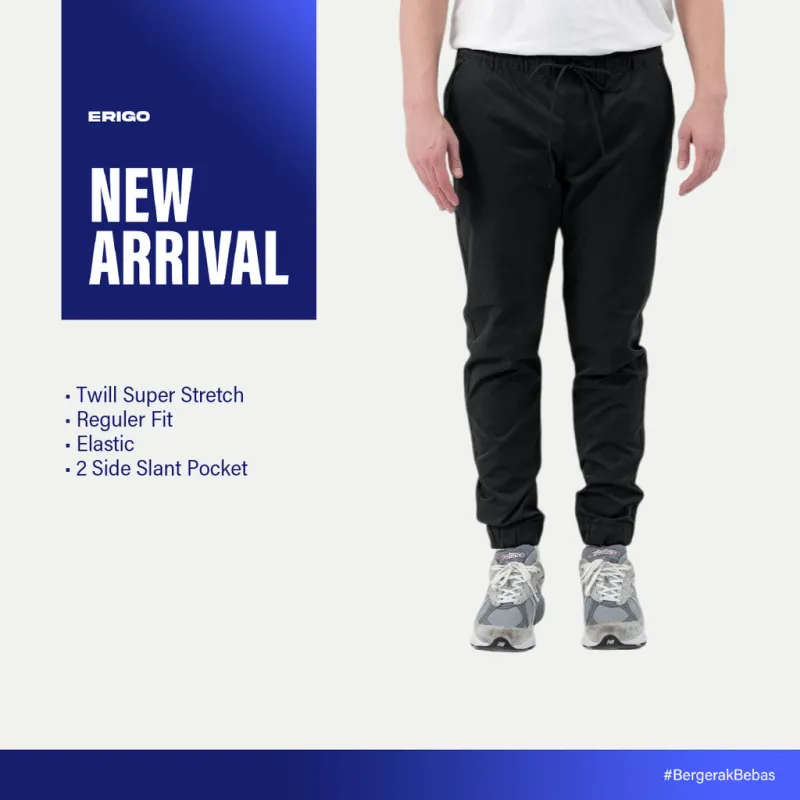 Erigo Jogger Pants Flexi Fit Gaus Black - Celana Panjang Jogger Unisex sold by Erigo
