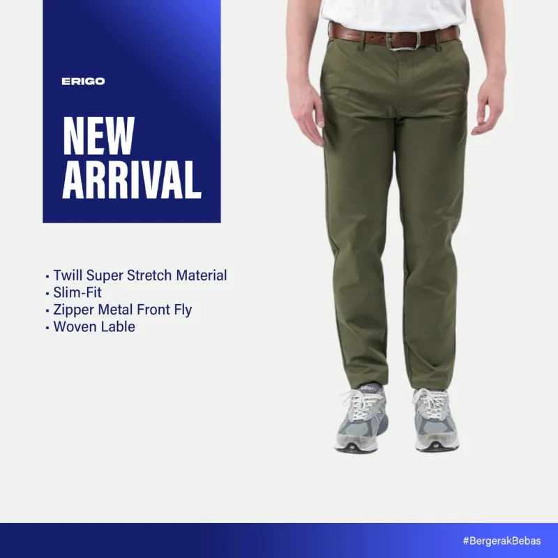 Erigo Chino Pants Flexi Fit Vince Army - Celana Panjang Chino Unisex sold by Erigo
