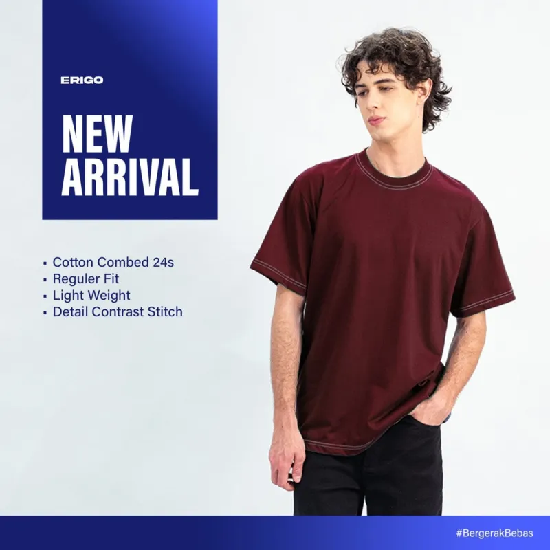 Erigo T-Shirt Contrast Stitch Veerman Maroon - Kaos Unisex sold by Erigo
