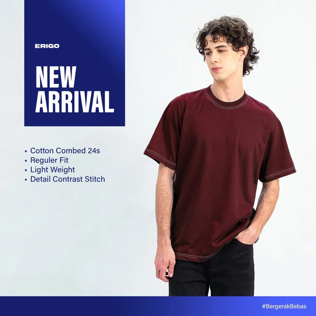 Erigo T-Shirt Contrast Stitch Veerman Maroon - Kaos Unisex sold by Erigo