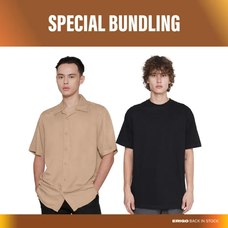 Erigo Paket Hemat Short Shirt Aera Khaki + T-Shirt Basic Meghan Black Unisex sold by Erigo